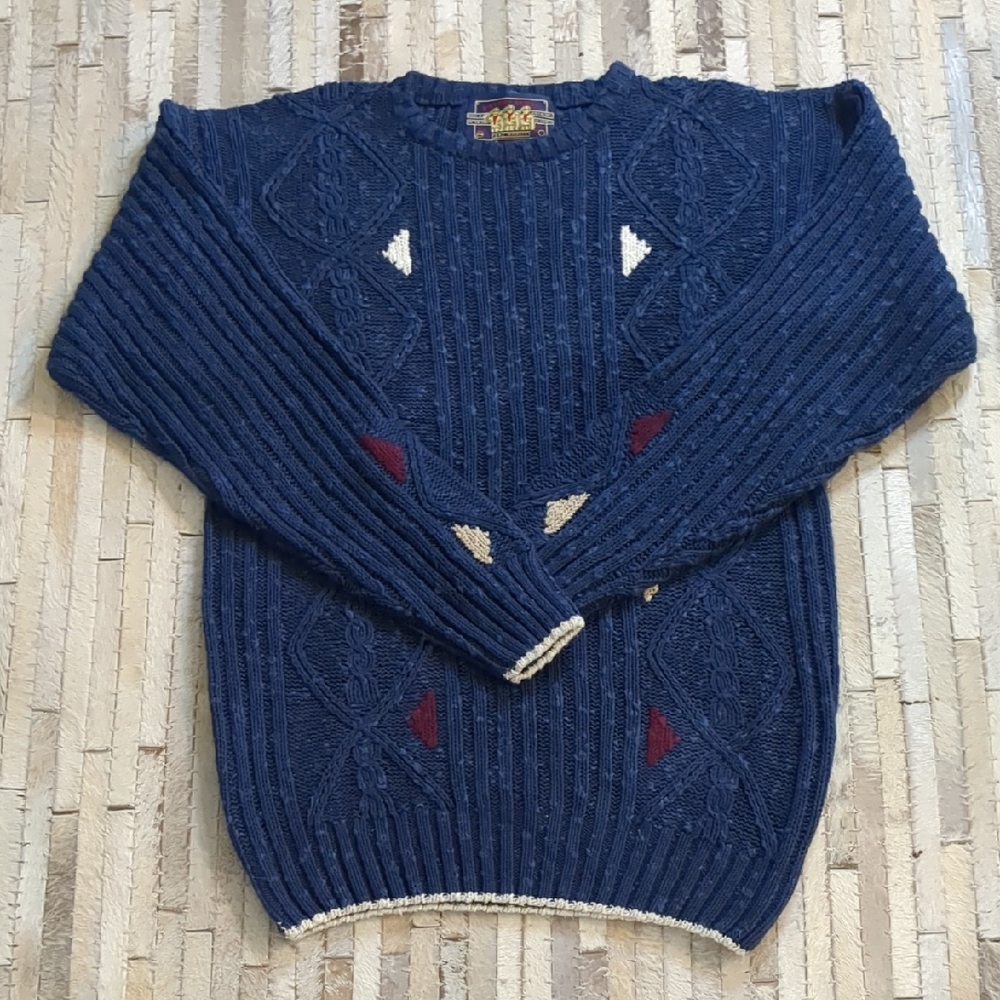 Chaps Ralph Lauren Vintage '90s Cable Knit Linen Cotton Blend Navy Blue Sweater